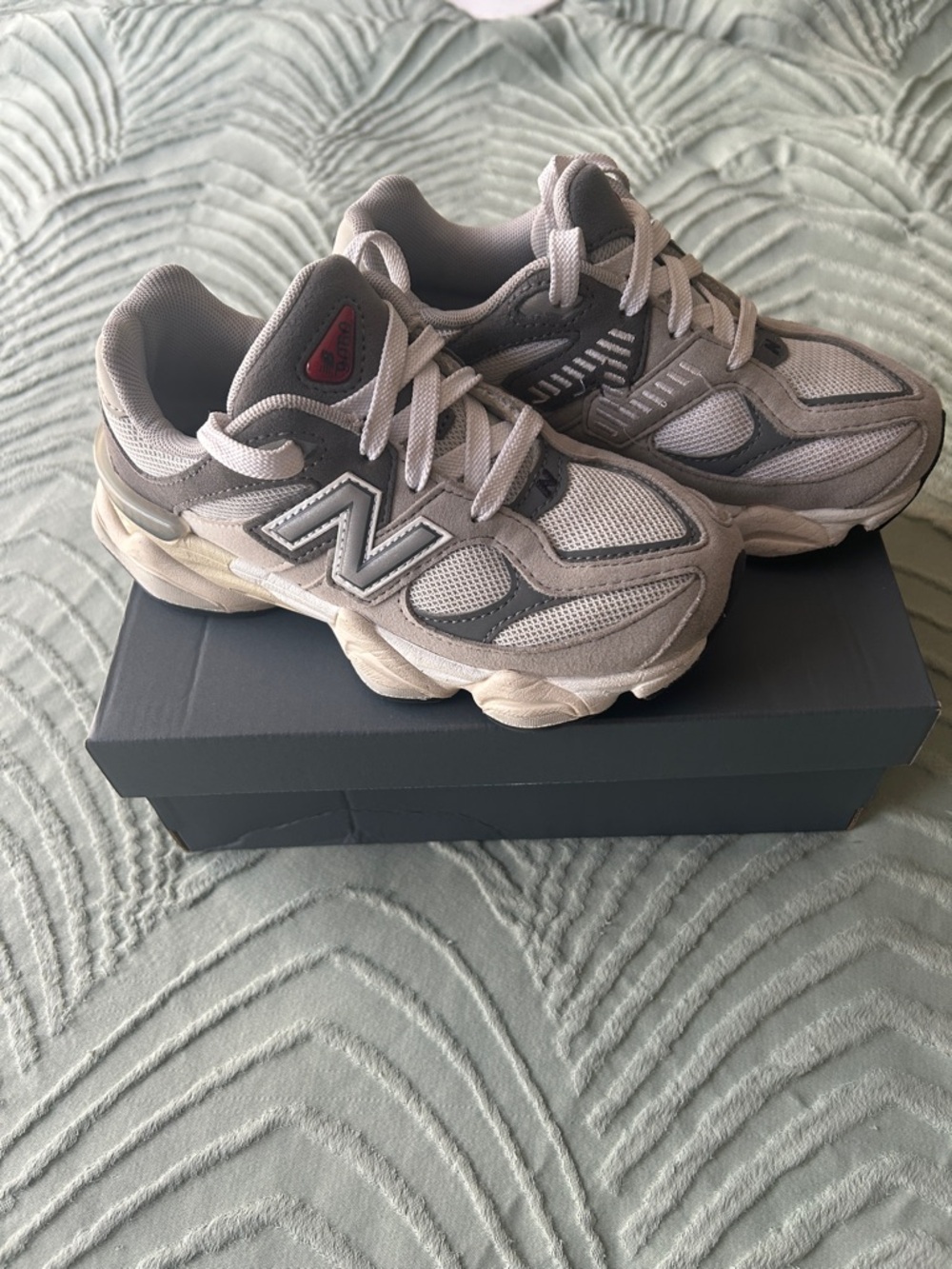 New Balance Kids Gray and Off-White Mesh Athletic Sneakers